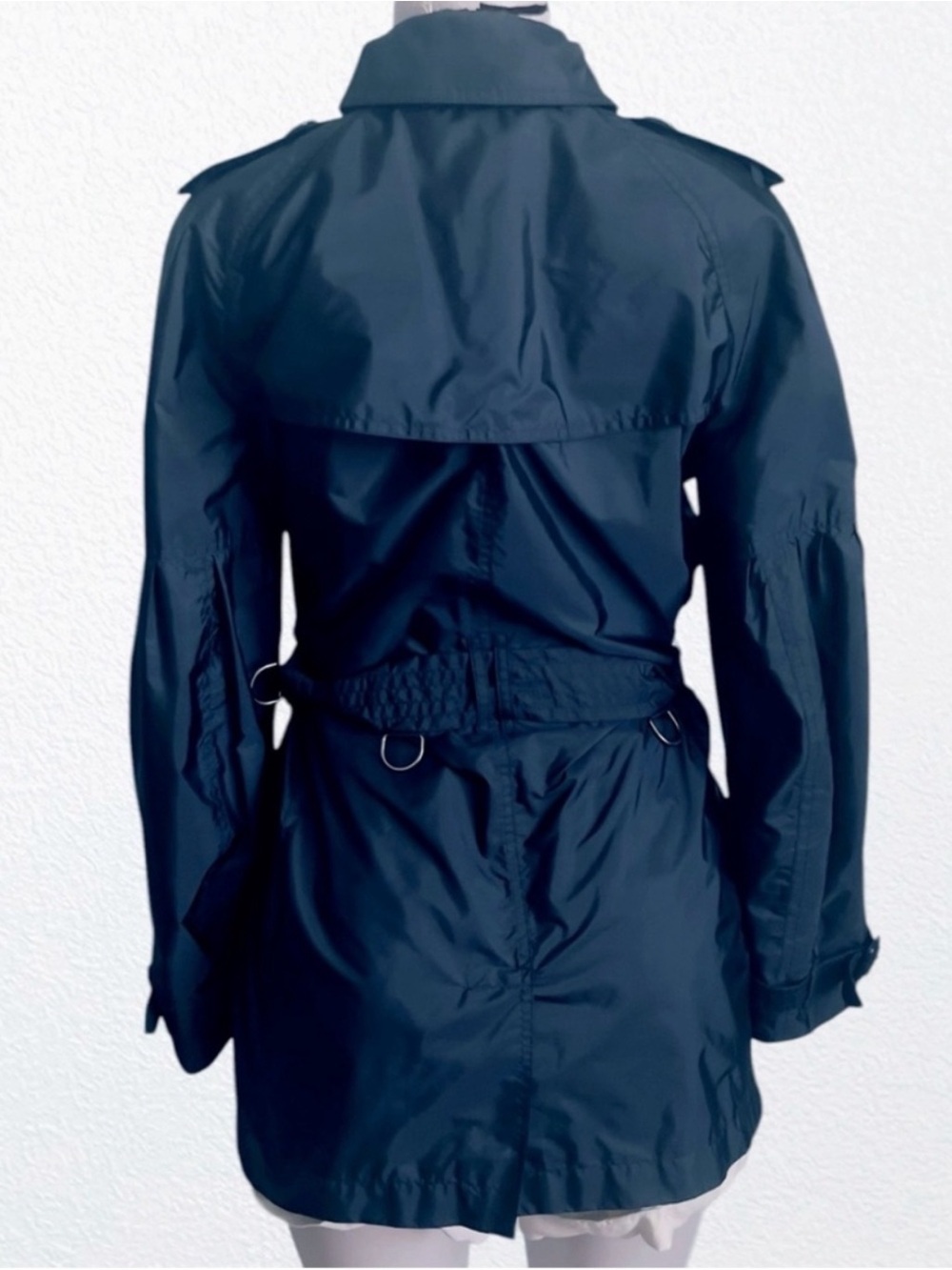 Burberry Classic Double Breasted Trench Raincoat Iconic Navy Polyamide SZ 4 - Picture 10 of 14